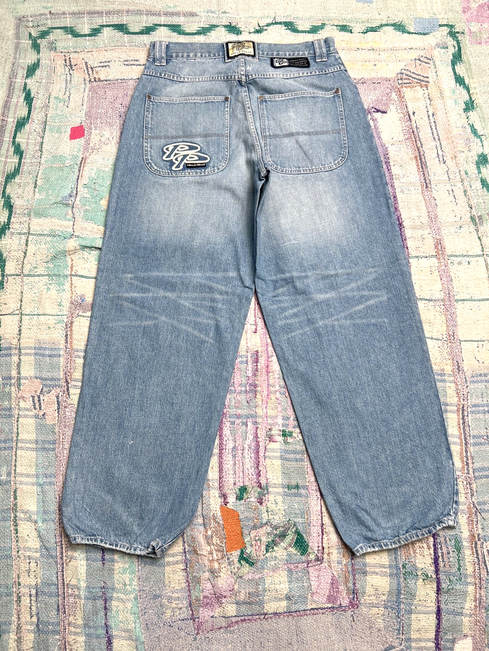 Vintage Y2K Pelle Pelle Crazy Embroidered Hip Hop Faded Jeans Size 34x32